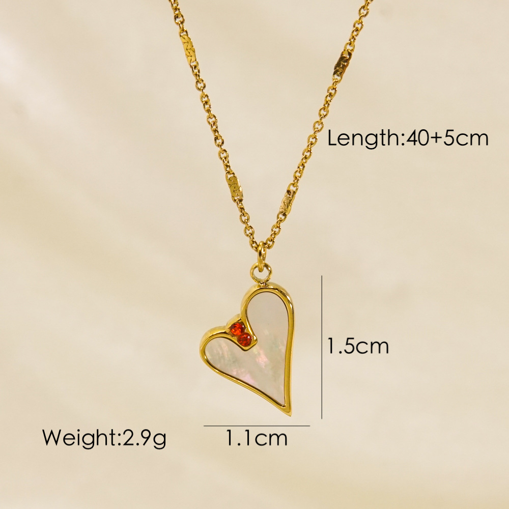 304 Stainless Steel 14K Gold Plated Retro Plating Inlay Oval Heart Shape Natural Stone Shell Pendant Necklace display picture 6