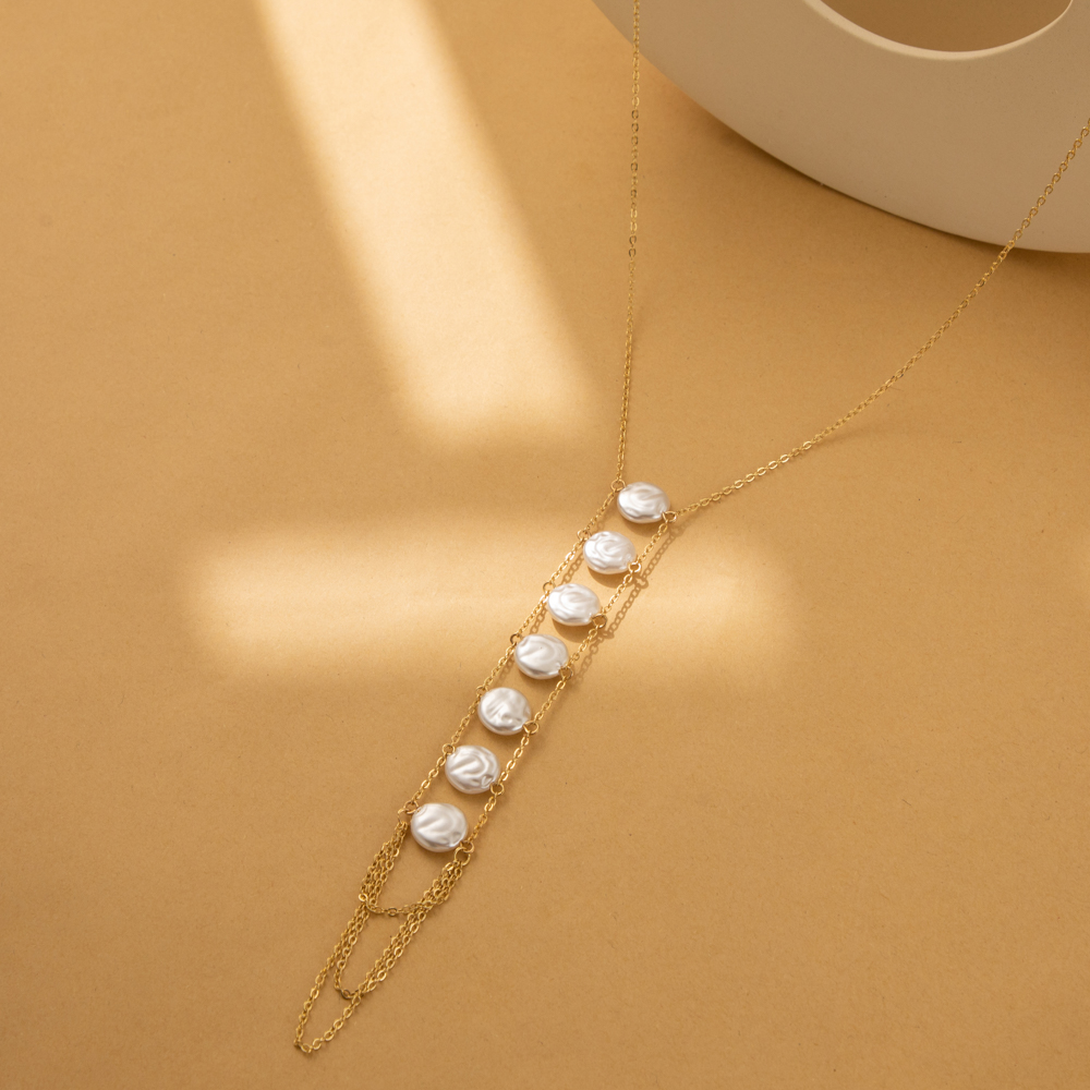 Wholesale Jewelry Vintage Style Sweet Solid Color Imitation Pearl Iron Artificial Pearls Plating Inlay Pendant Necklace display picture 2