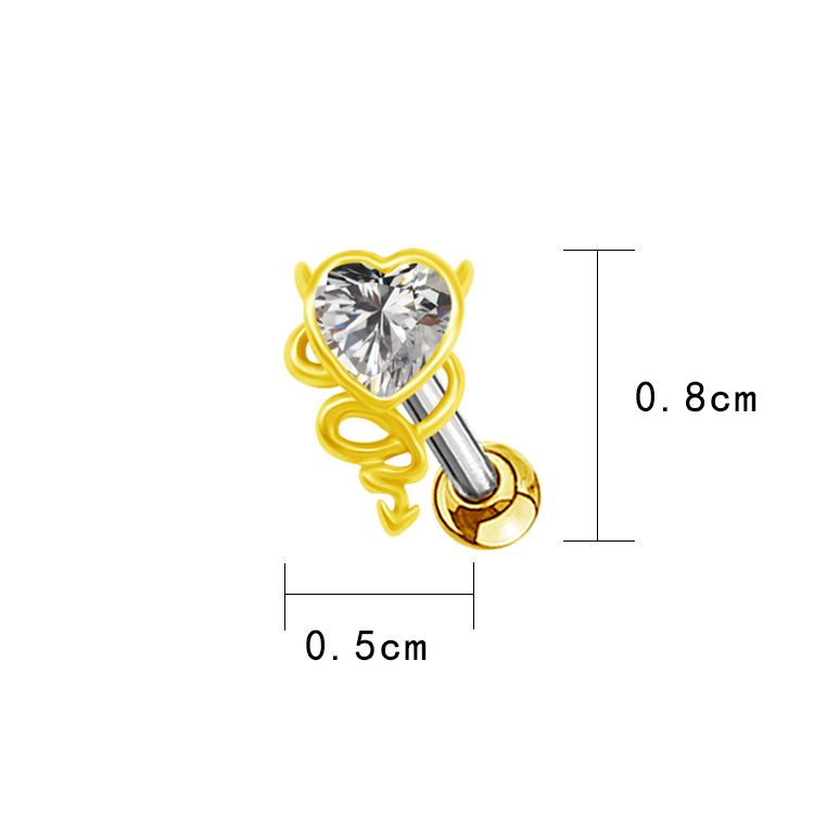 1 Piece Casual Elegant Tropical Heart Shape Bow Knot Rhinestone Plating Inlay Stainless Steel Rhinestones Zircon Gold Plated Cartilage Earrings display picture 5