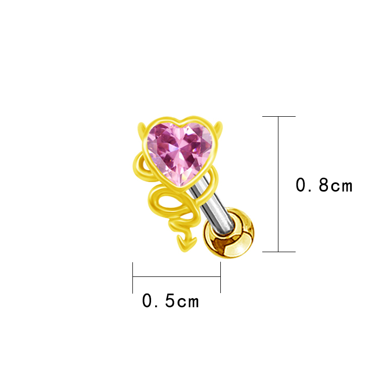 1 Piece Casual Elegant Tropical Heart Shape Bow Knot Rhinestone Plating Inlay Stainless Steel Rhinestones Zircon Gold Plated Cartilage Earrings display picture 2