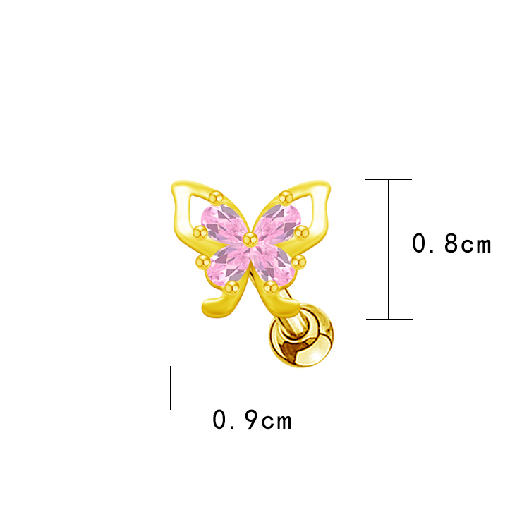 1 Piece Casual Elegant Tropical Heart Shape Bow Knot Rhinestone Plating Inlay Stainless Steel Rhinestones Zircon Gold Plated Cartilage Earrings display picture 19