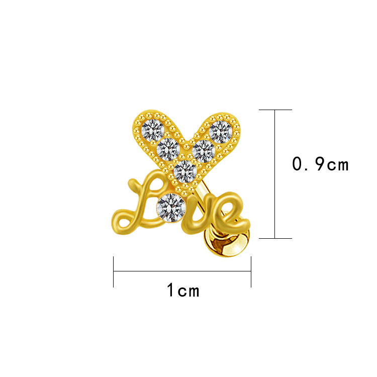 1 Piece Casual Elegant Tropical Heart Shape Bow Knot Rhinestone Plating Inlay Stainless Steel Rhinestones Zircon Gold Plated Cartilage Earrings display picture 21