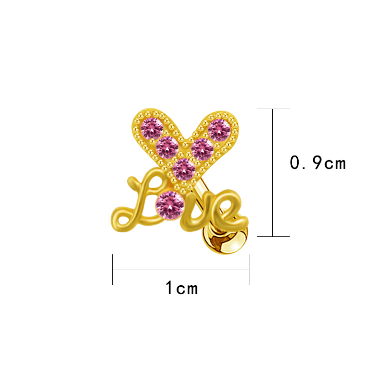 1 Piece Casual Elegant Tropical Heart Shape Bow Knot Rhinestone Plating Inlay Stainless Steel Rhinestones Zircon Gold Plated Cartilage Earrings display picture 22