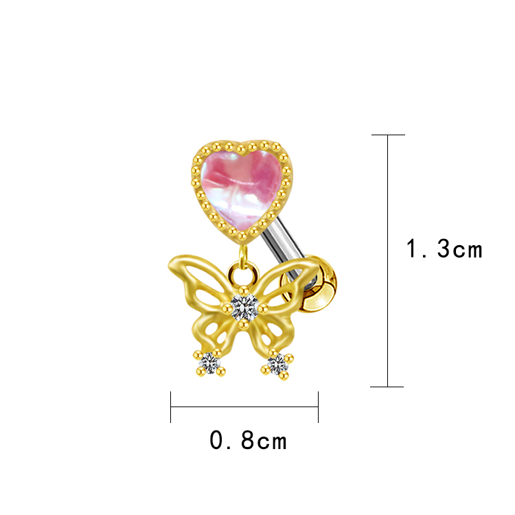 1 Piece Casual Elegant Tropical Heart Shape Bow Knot Rhinestone Plating Inlay Stainless Steel Rhinestones Zircon Gold Plated Cartilage Earrings display picture 23
