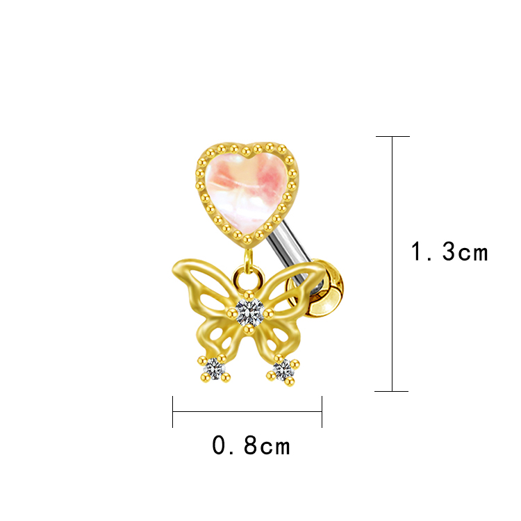 1 Piece Casual Elegant Tropical Heart Shape Bow Knot Rhinestone Plating Inlay Stainless Steel Rhinestones Zircon Gold Plated Cartilage Earrings display picture 25
