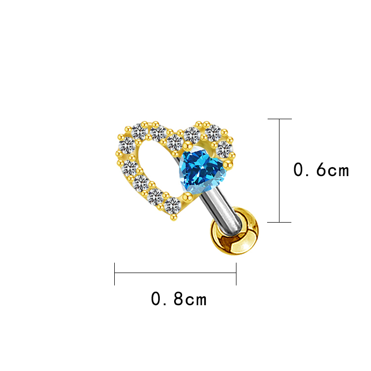 1 Piece Casual Elegant Tropical Heart Shape Bow Knot Rhinestone Plating Inlay Stainless Steel Rhinestones Zircon Gold Plated Cartilage Earrings display picture 28
