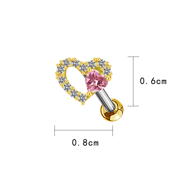 1 Piece Casual Elegant Tropical Heart Shape Bow Knot Rhinestone Plating Inlay Stainless Steel Rhinestones Zircon Gold Plated Cartilage Earrings display picture 27