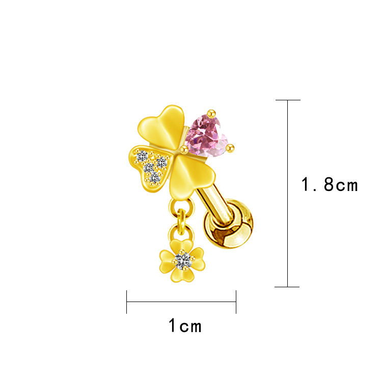 1 Piece Casual Elegant Tropical Heart Shape Bow Knot Rhinestone Plating Inlay Stainless Steel Rhinestones Zircon Gold Plated Cartilage Earrings display picture 26