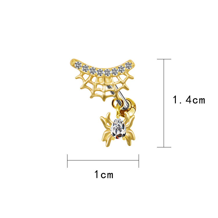 1 Piece Casual Elegant Tropical Heart Shape Bow Knot Rhinestone Plating Inlay Stainless Steel Rhinestones Zircon Gold Plated Cartilage Earrings display picture 29