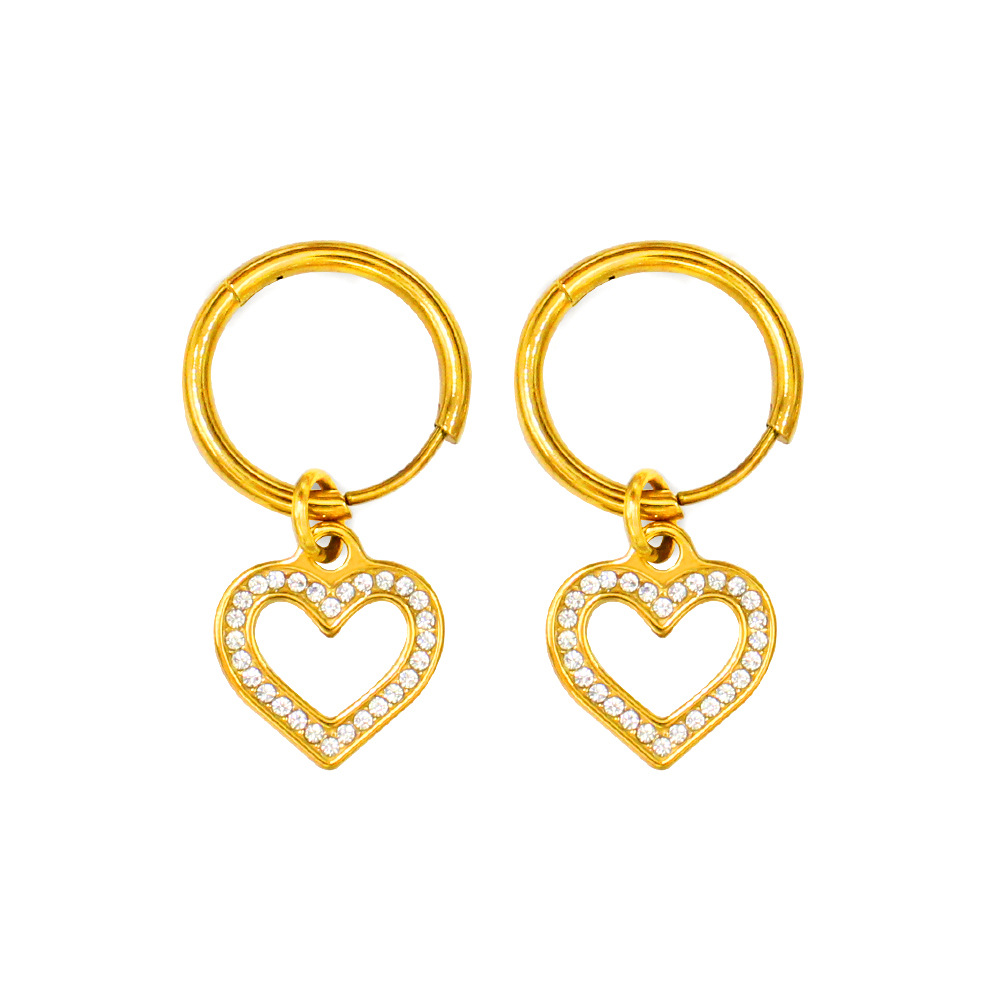 304 Stainless Steel 18K Gold Plated Sweet Streetwear Plating Inlay Heart Shape Rhinestones Earrings Necklace display picture 12