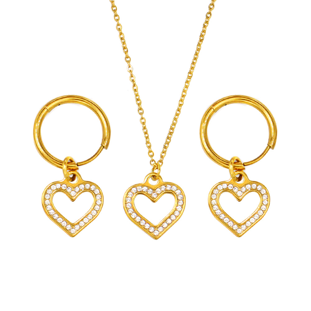 304 Stainless Steel 18K Gold Plated Sweet Streetwear Plating Inlay Heart Shape Rhinestones Earrings Necklace display picture 14