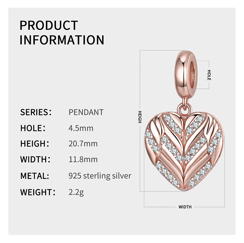 Sweet Heart Shape Sterling Silver Plating Inlay Zircon Charms Jewelry Accessories display picture 3