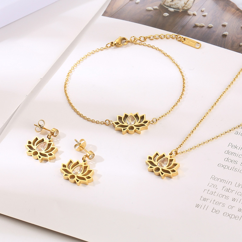 Titanium Steel 18K Gold Plated Simple Style Plating Hollow Out Lotus Chrysanthemum Bracelets Earrings Necklace display picture 10