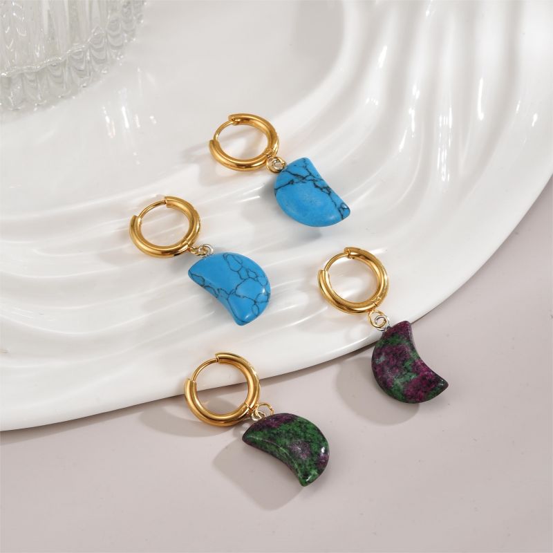 1 Pair Elegant Luxurious Moon Plating Stainless Steel Natural Stone Drop Earrings display picture 9