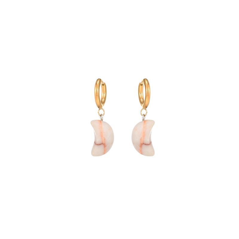 1 Pair Classical Exaggerated Simple Style Moon Polishing Stainless Steel Natural Stone 18K Gold Plated Drop Earrings display picture 5