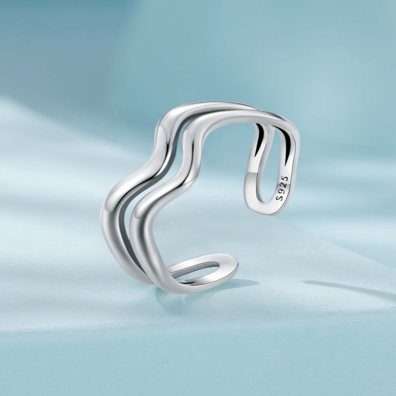 Casual Waves Solid Color Sterling Silver Open Rings In Bulk display picture 1
