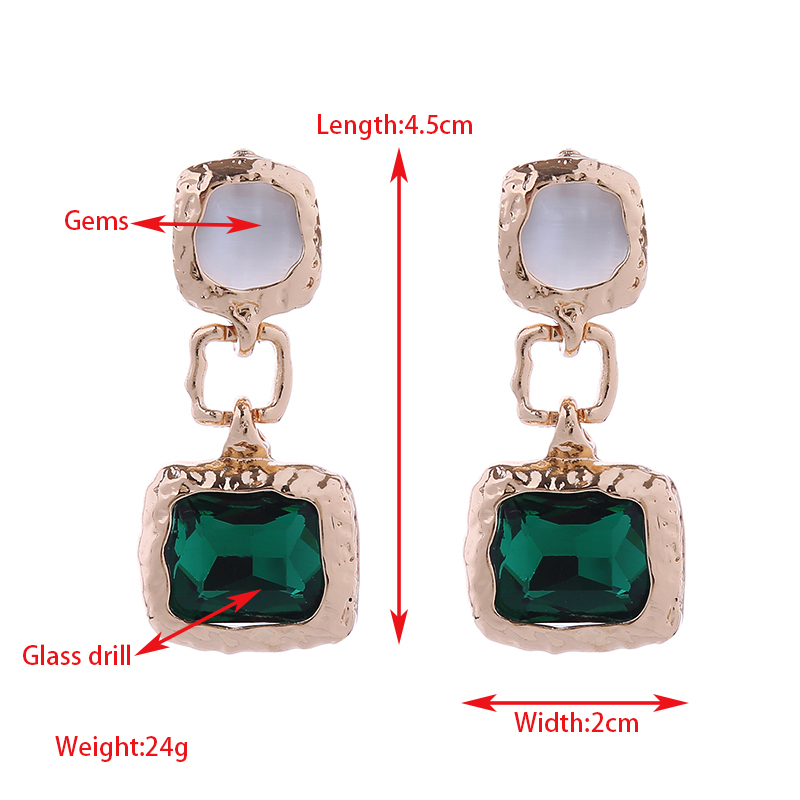 1 Pair Elegant Quadrilateral Inlay Alloy Gem Drop Earrings display picture 1