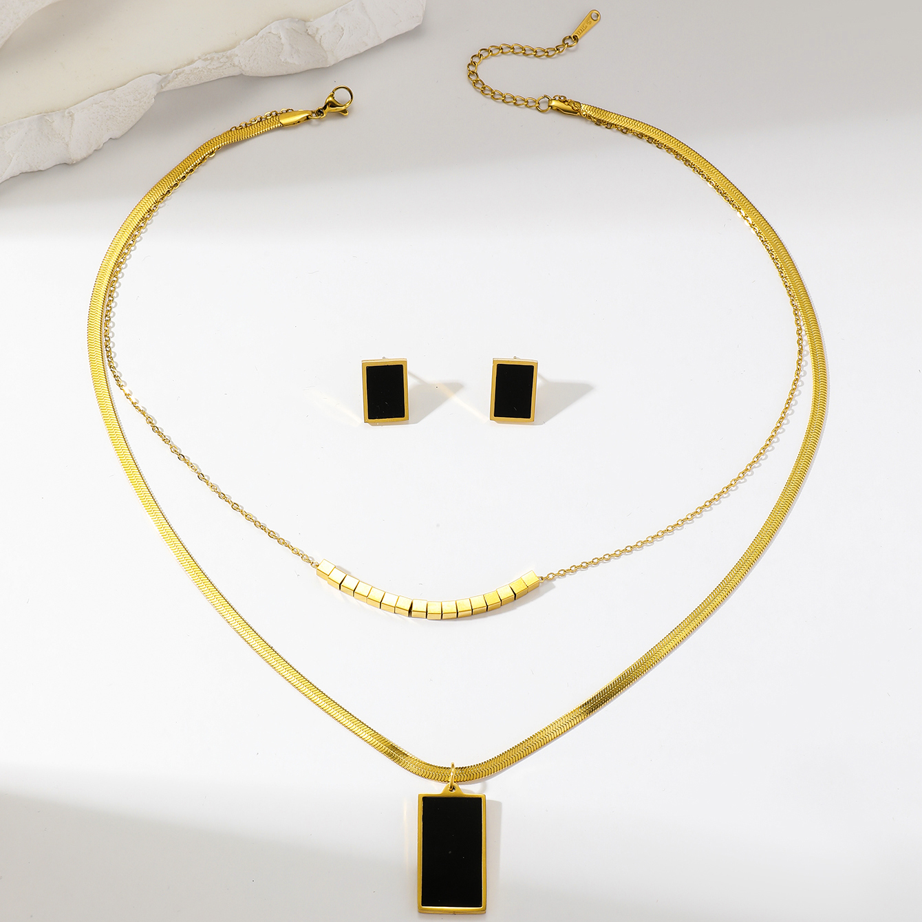 Ig Style Simple Style Rectangle Stainless Steel Plating 18k Gold Plated Jewelry Set display picture 3