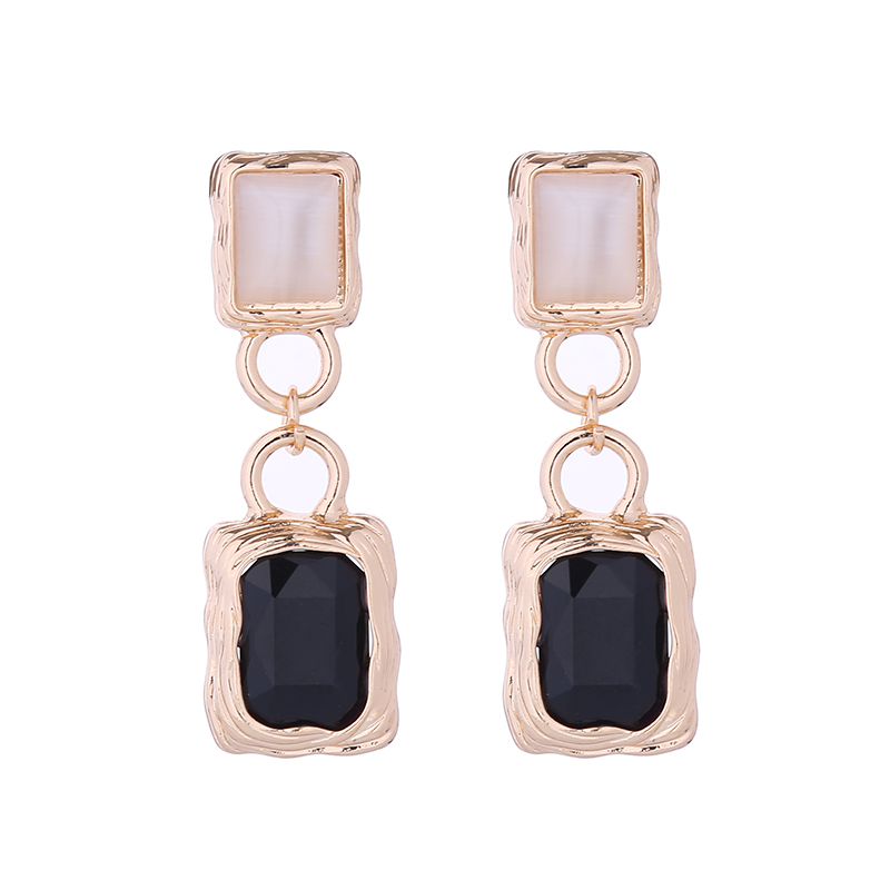 1 Pair Elegant Quadrilateral Inlay Alloy Gem Drop Earrings display picture 8