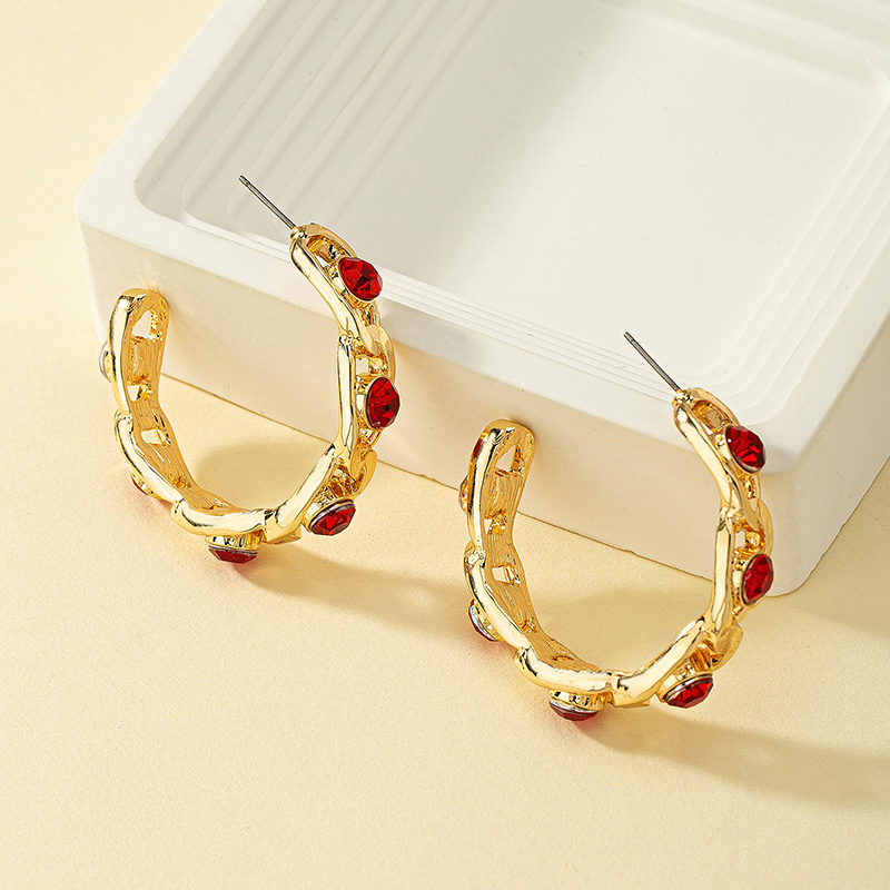 1 Pair Simple Style Classic Style Commute C Shape Plating Inlay Alloy Artificial Diamond 14k Gold Plated Ear Studs display picture 2