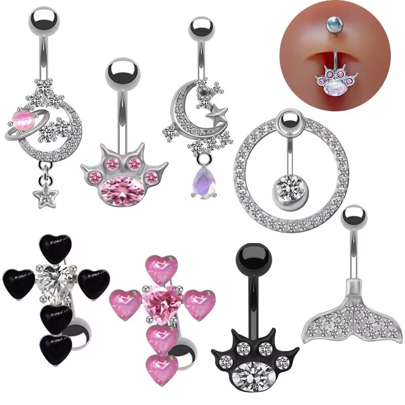 Sweet Artistic Streetwear Heart Shape Stainless Steel Arylic Copper White Gold Plated Resin Rhinestones Zircon Belly Ring In Bulk display picture 9