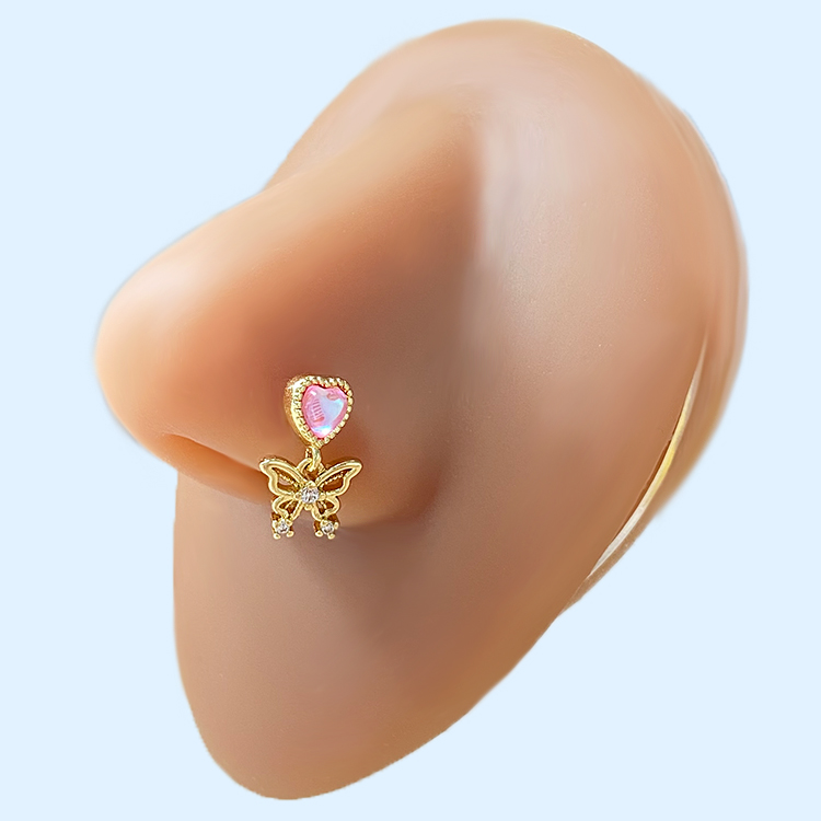Elegant Tropical Classic Style Four Leaf Clover Moon Bow Knot Copper Gold Plated Rhinestones Nose Ring Nose Studs In Bulk display picture 7