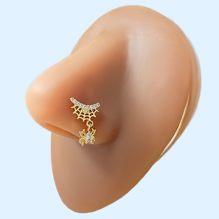 Elegant Tropical Classic Style Four Leaf Clover Moon Bow Knot Copper Gold Plated Rhinestones Nose Ring Nose Studs In Bulk display picture 6