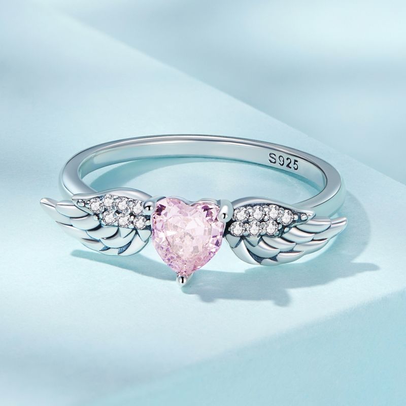 Elegant Lady Heart Shape Wings Sterling Silver Inlay Zircon Rings display picture 6
