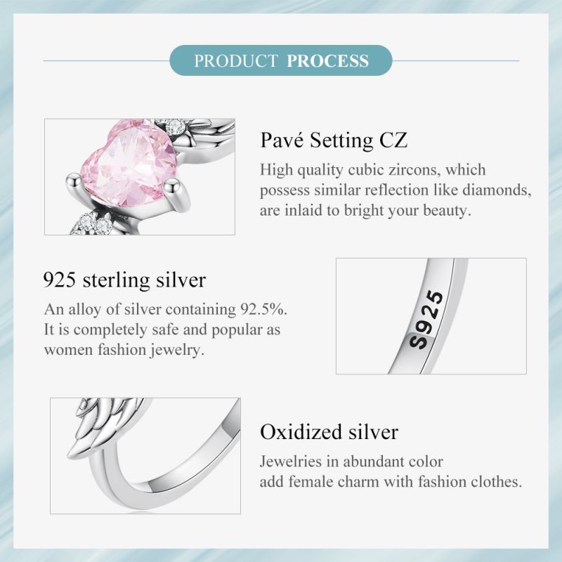 Elegant Lady Heart Shape Wings Sterling Silver Inlay Zircon Rings display picture 3