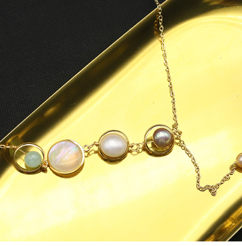 Retro Round Freshwater Pearl Copper Plating 18k Gold Plated Pendant Necklace display picture 3