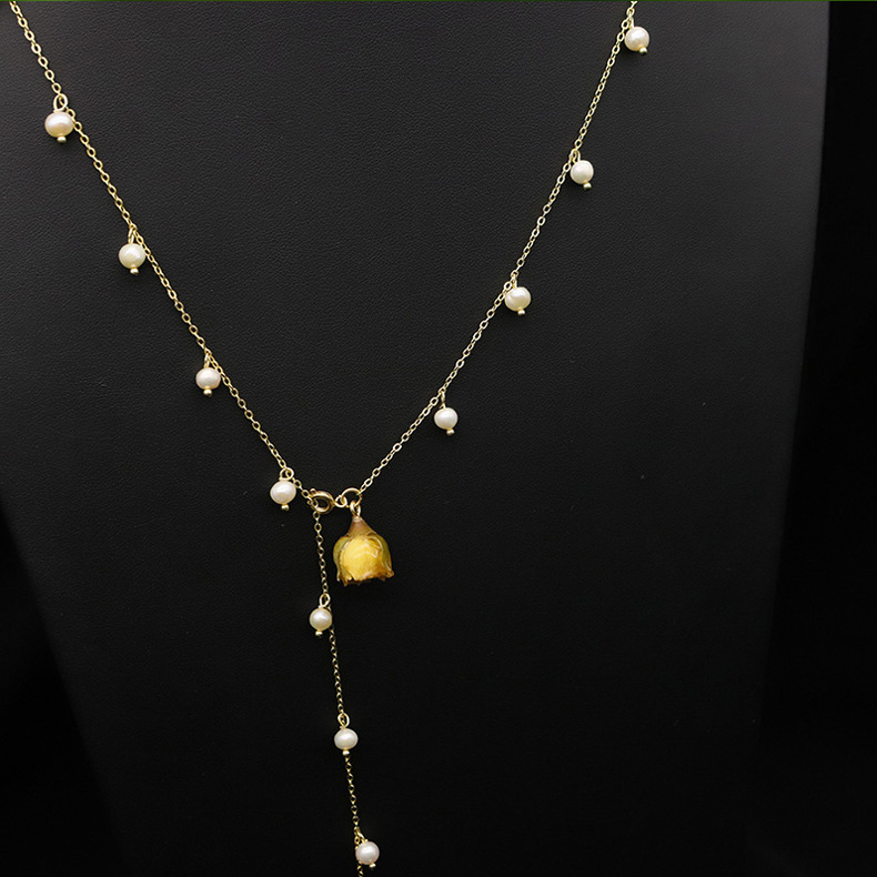 Retro Geometric Freshwater Pearl Mixed Materials 18k Gold Plated Necklace In Bulk display picture 1