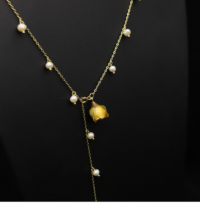Retro Geometric Freshwater Pearl Mixed Materials 18k Gold Plated Necklace In Bulk display picture 3