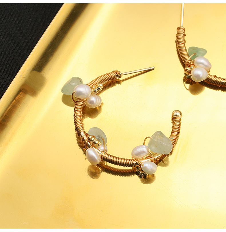 1 Pair Original Design Round Plating Freshwater Pearl Mixed Materials 18k Gold Plated Earrings display picture 2