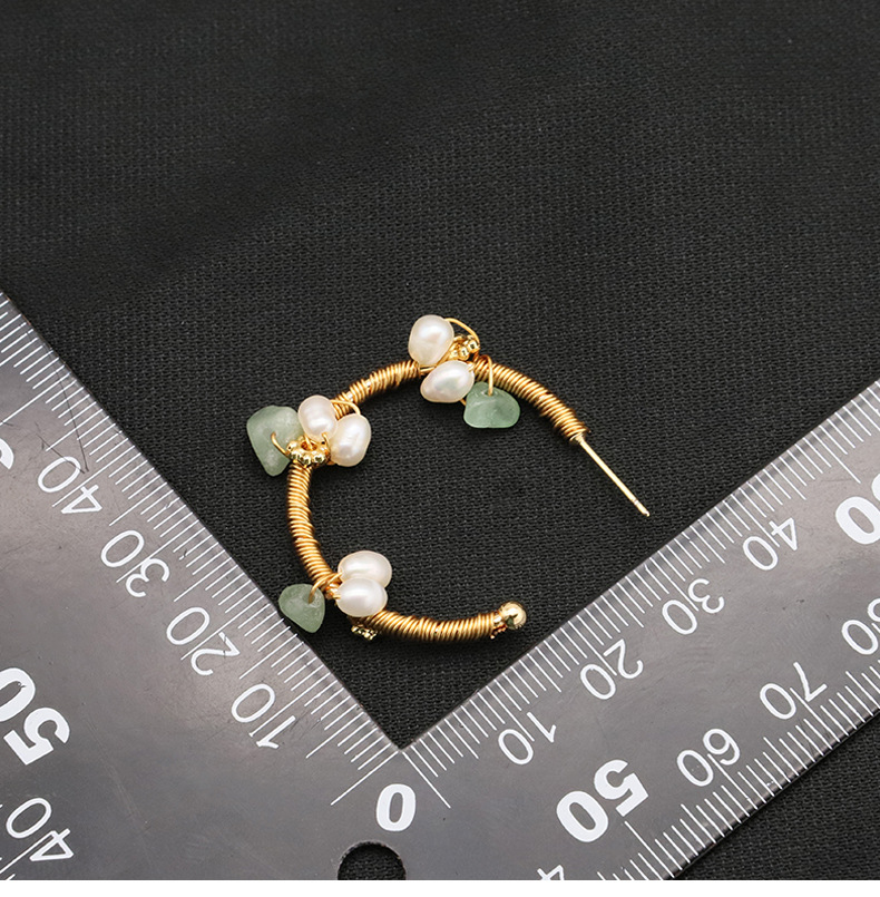 1 Pair Original Design Round Plating Freshwater Pearl Mixed Materials 18k Gold Plated Earrings display picture 3