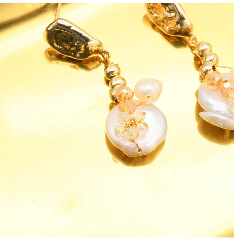 1 Pair Original Design Geometric Plating Freshwater Pearl Mixed Materials 18k Gold Plated Drop Earrings display picture 2