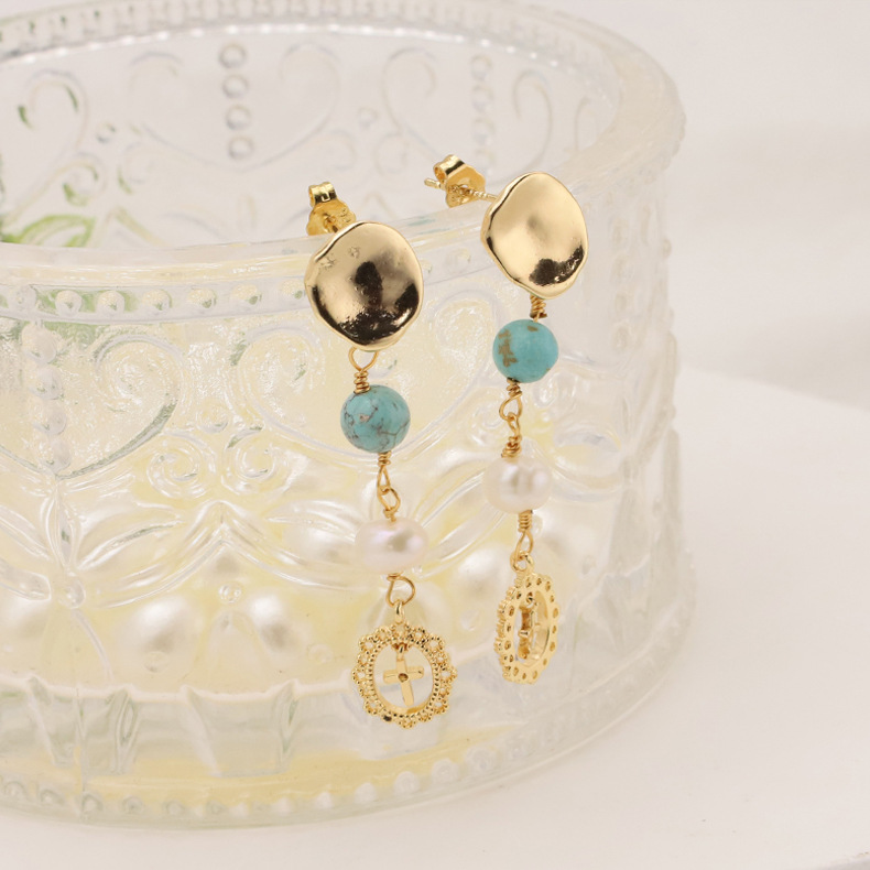 1 Pair Original Design Geometric Plating Freshwater Pearl Mixed Materials 18k Gold Plated Drop Earrings display picture 1