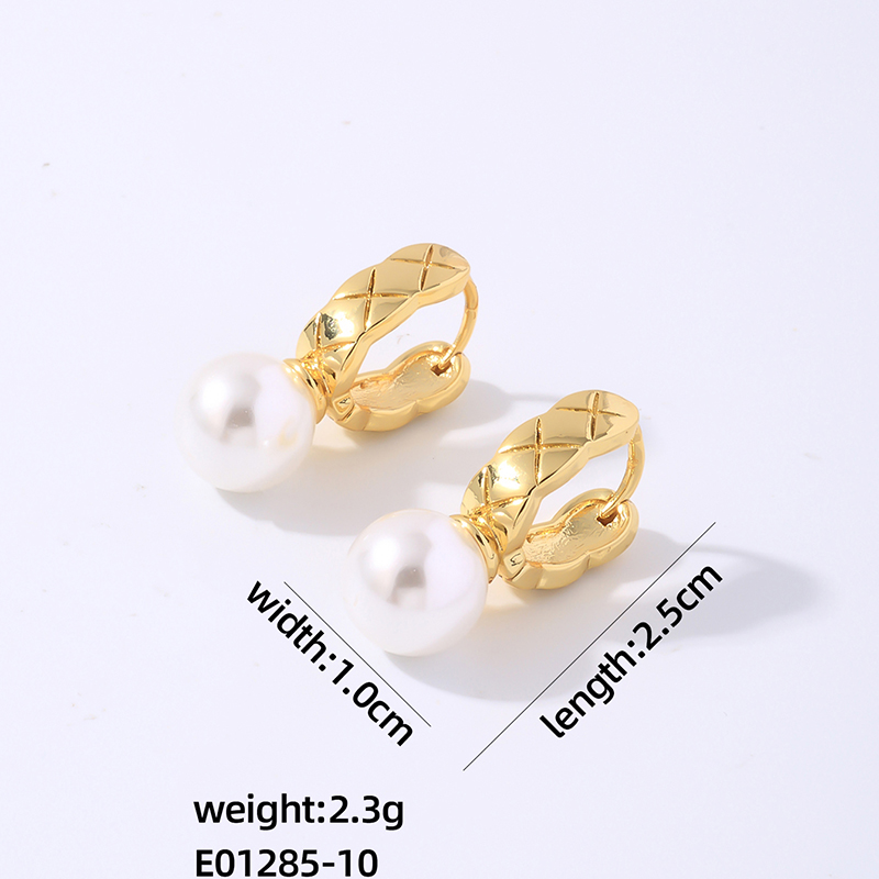 1 Pair Elegant Luxurious Shiny Lingge Plating Inlay Copper Artificial Pearls Earrings display picture 2