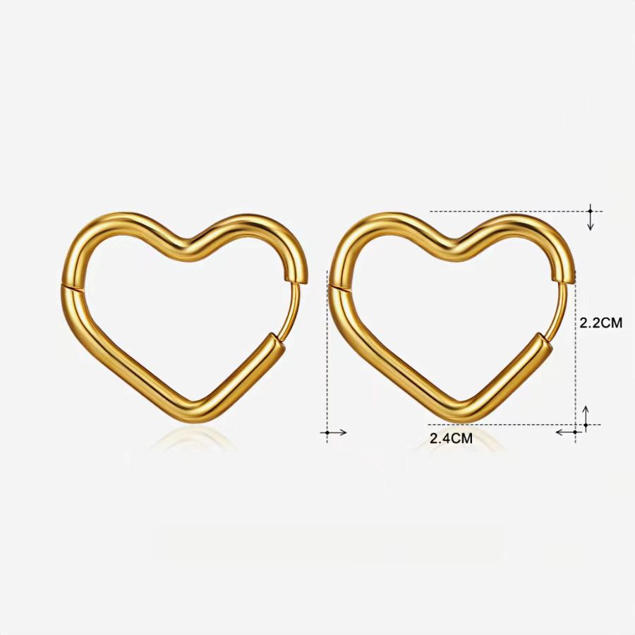 1 Pair Simple Style Heart Shape Plating Metal Stainless Steel 18k Gold Plated Hoop Earrings display picture 1