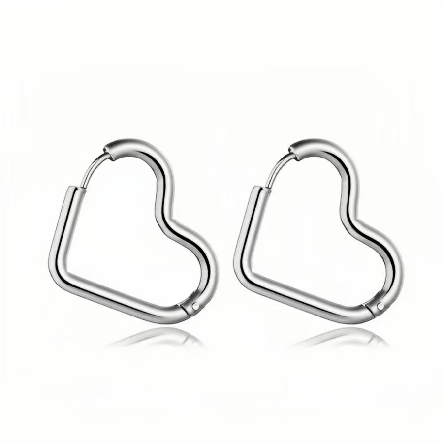 1 Pair Simple Style Heart Shape Plating Metal Stainless Steel 18k Gold Plated Hoop Earrings display picture 3