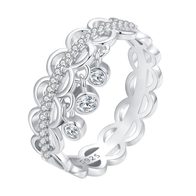 Elegant Simple Style Tassel Sterling Silver Inlay Zircon Rings display picture 13