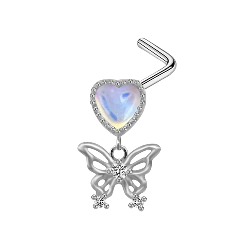 Christmas Simple Style Commute Heart Shape Bow Knot Stainless Steel Plating Inlay Rhinestones Zircon White Gold Plated Nose Studs display picture 6