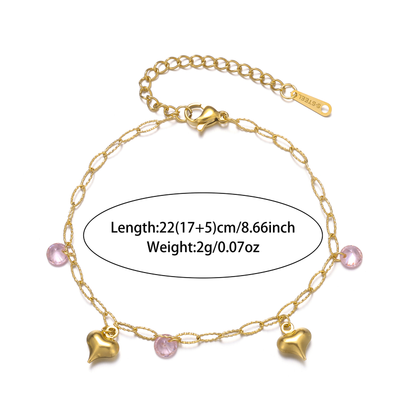 Fairy Style French Style Sweet Heart Shape Stainless Steel Plating Inlay Rhinestones 18k Gold Plated Women's Anklet display picture 3