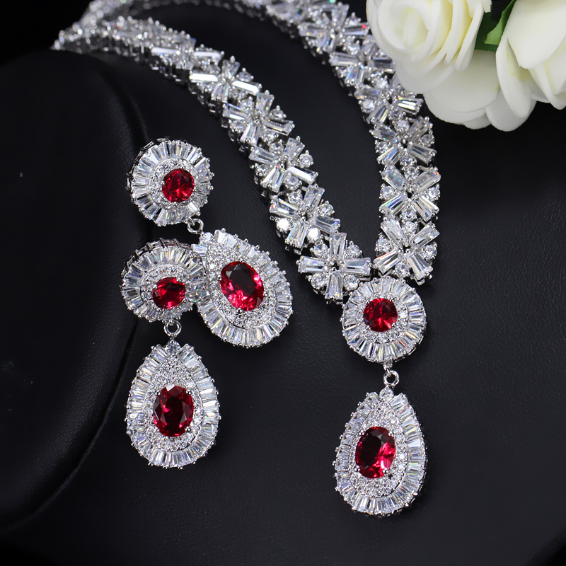 Luxurious Wedding Bridal Water Droplets Copper Plating Inlay Artificial Gemstones White Gold Plated Rhodium Plated Jewelry Set display picture 4