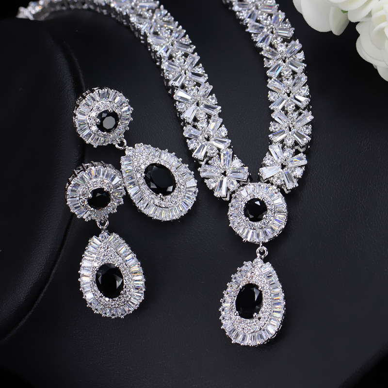 Luxurious Wedding Bridal Water Droplets Copper Plating Inlay Artificial Gemstones White Gold Plated Rhodium Plated Jewelry Set display picture 8
