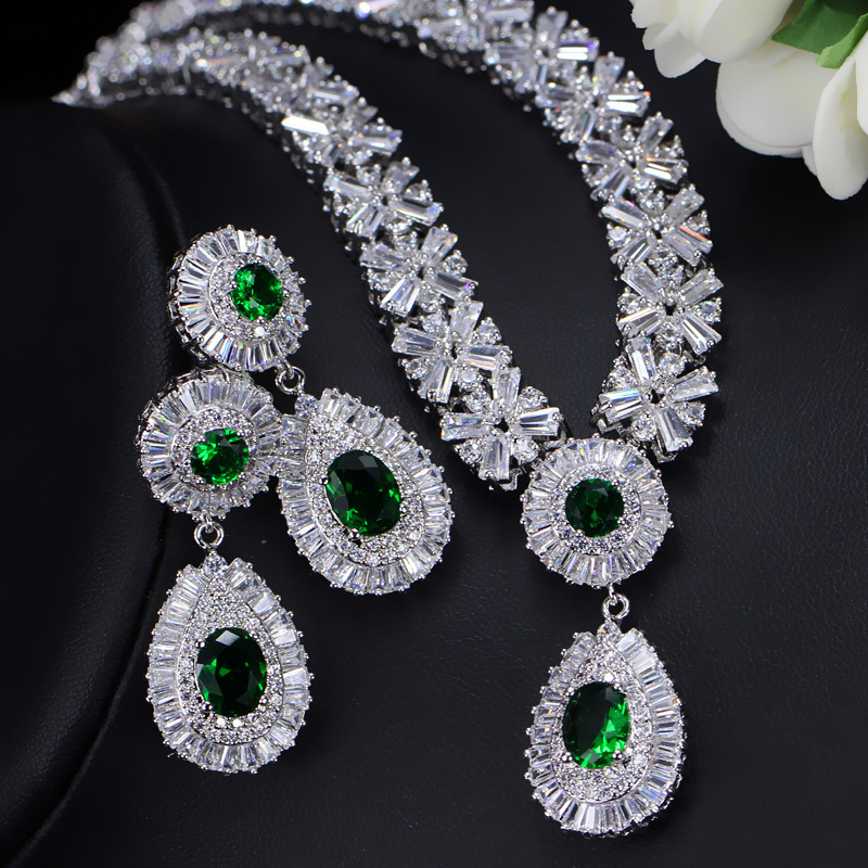 Luxurious Wedding Bridal Water Droplets Copper Plating Inlay Artificial Gemstones White Gold Plated Rhodium Plated Jewelry Set display picture 7