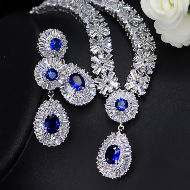 Luxurious Wedding Bridal Water Droplets Copper Plating Inlay Artificial Gemstones White Gold Plated Rhodium Plated Jewelry Set display picture 3