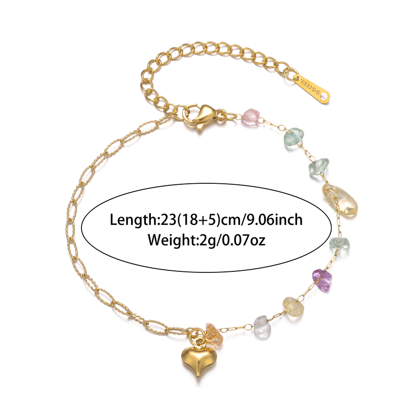 Fairy Style Sweet Artistic Heart Shape Stainless Steel Natural Stone Plating 18k Gold Plated Women's Anklet display picture 2