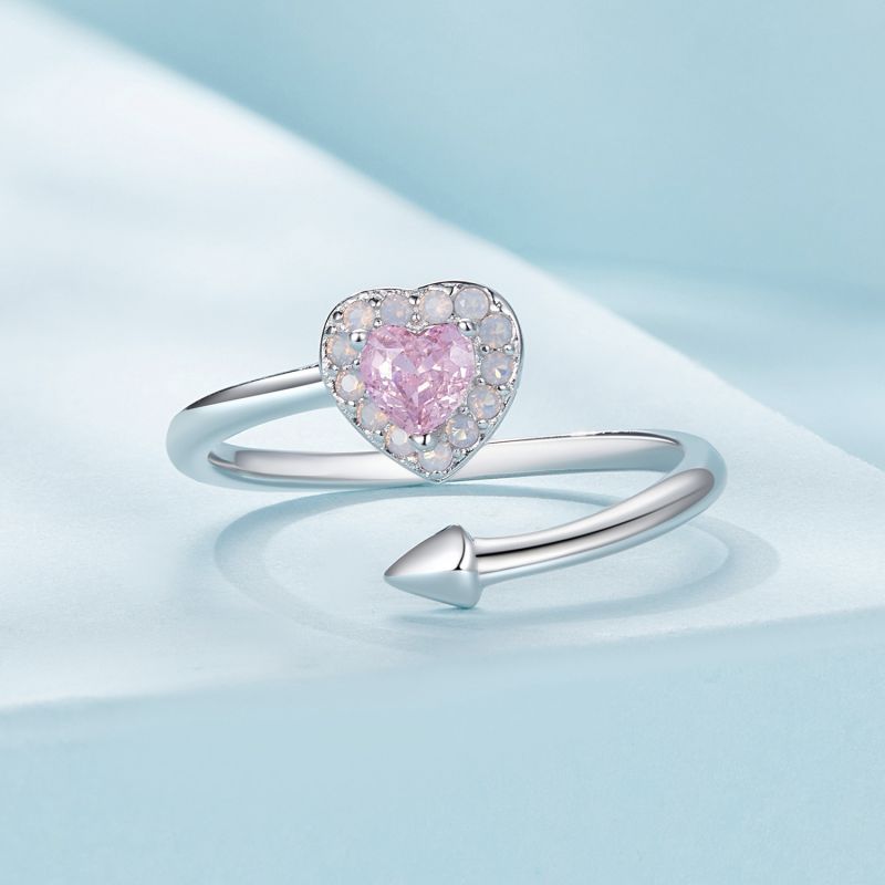 Casual Heart Shape Rose Sterling Silver Zircon Open Rings In Bulk display picture 9