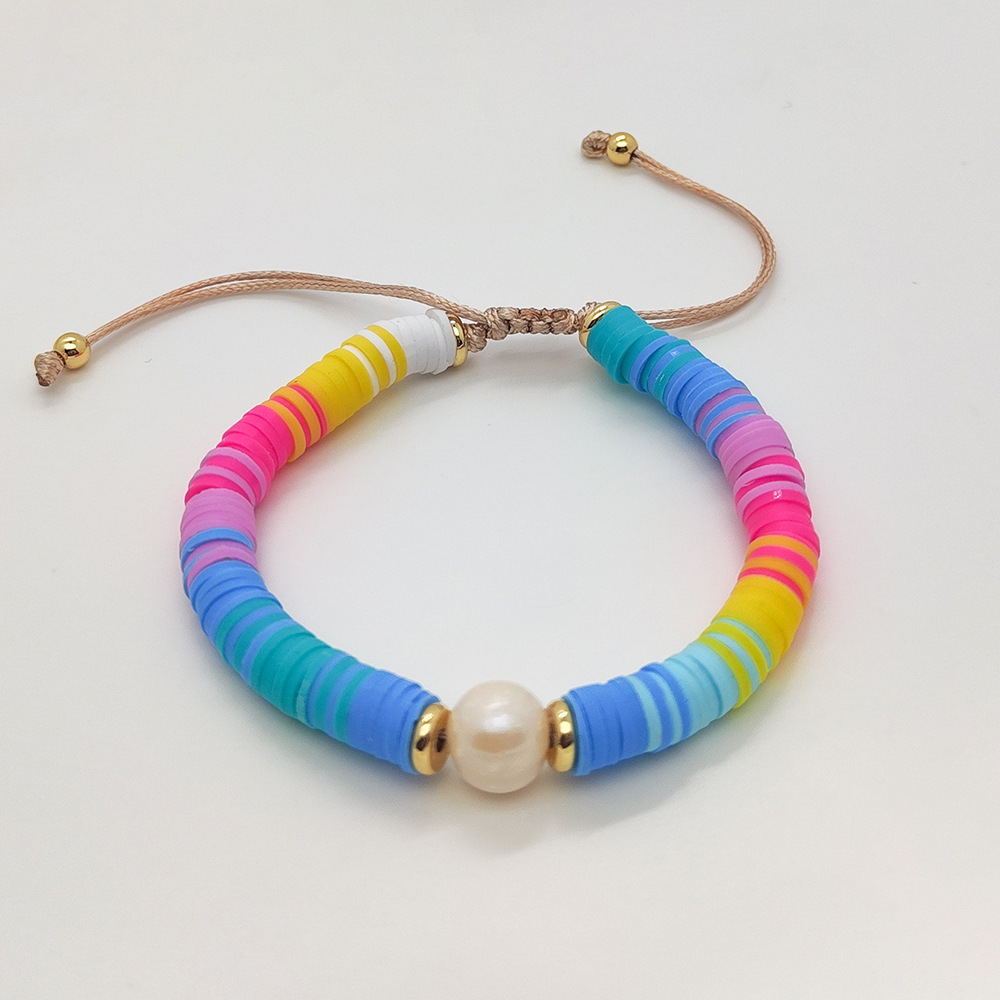 Vacation Colorful Freshwater Pearl Soft Clay Beaded Knitting Plating Bracelets display picture 13