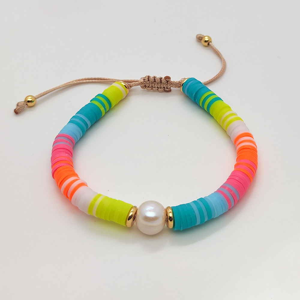 Vacation Colorful Freshwater Pearl Soft Clay Beaded Knitting Plating Bracelets display picture 16